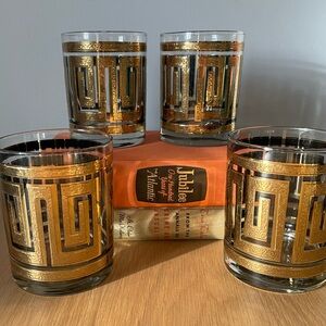 Vintage MCM Culver Whiskey Glasses 22K Gold Greek Key Pattern Set of 4